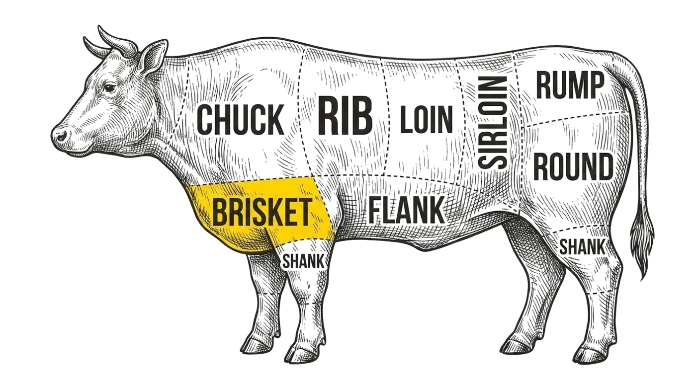Beef cut chart with the Brisket highlighted