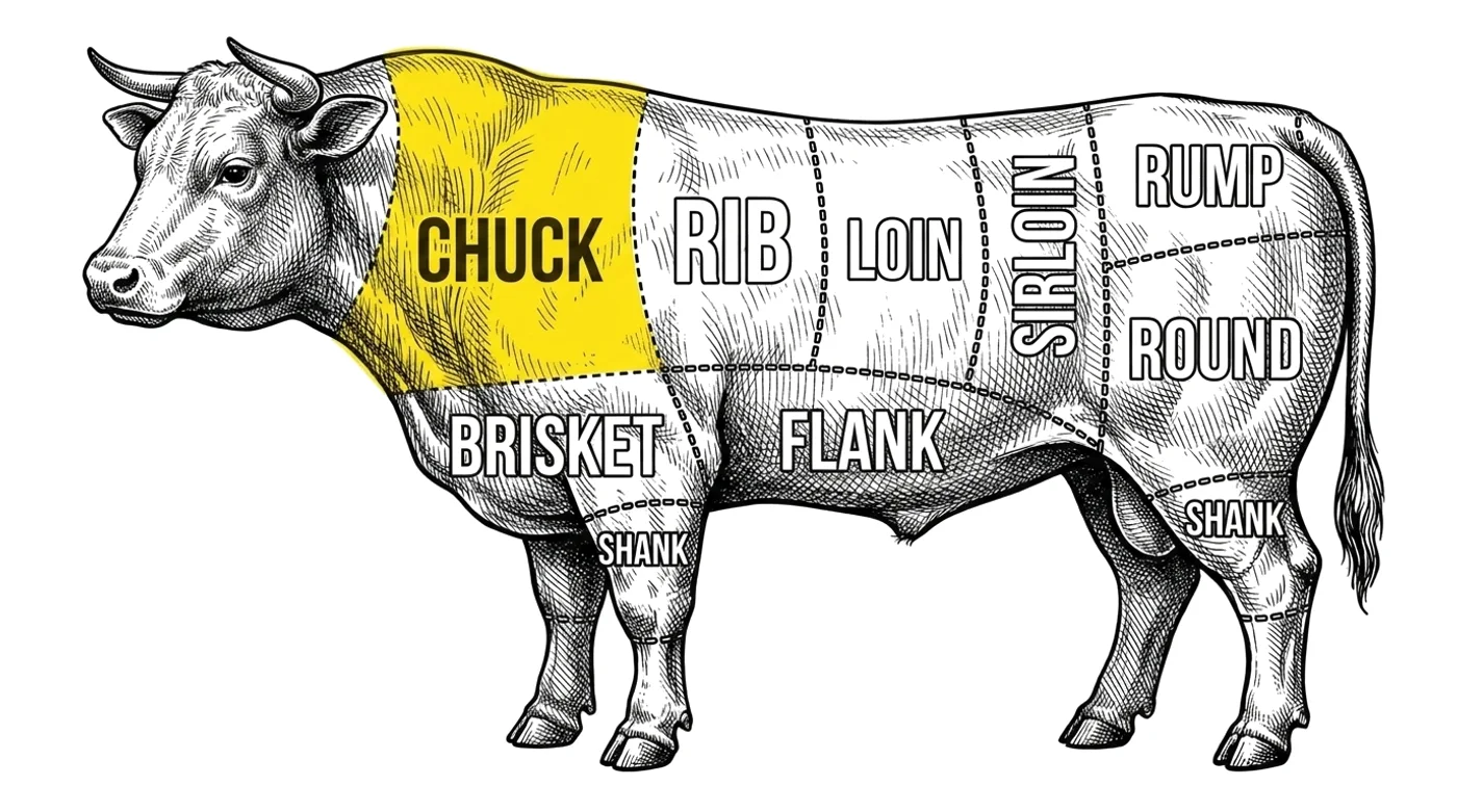 Beef cut chart with the Chuck highlighted