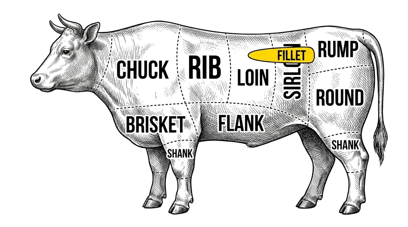 Beef cut chart with the Fillet highlighted
