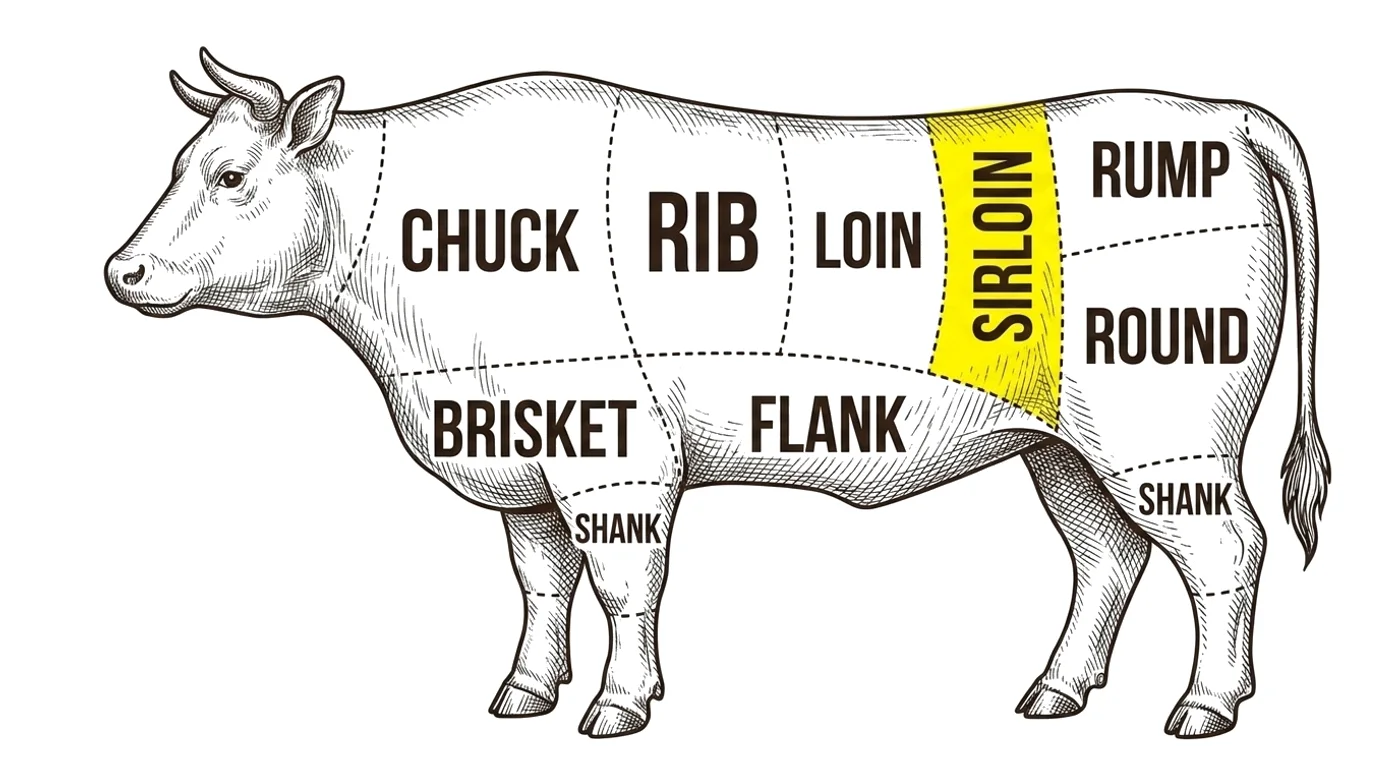 Beef cut chart with the Sirloin highlighted