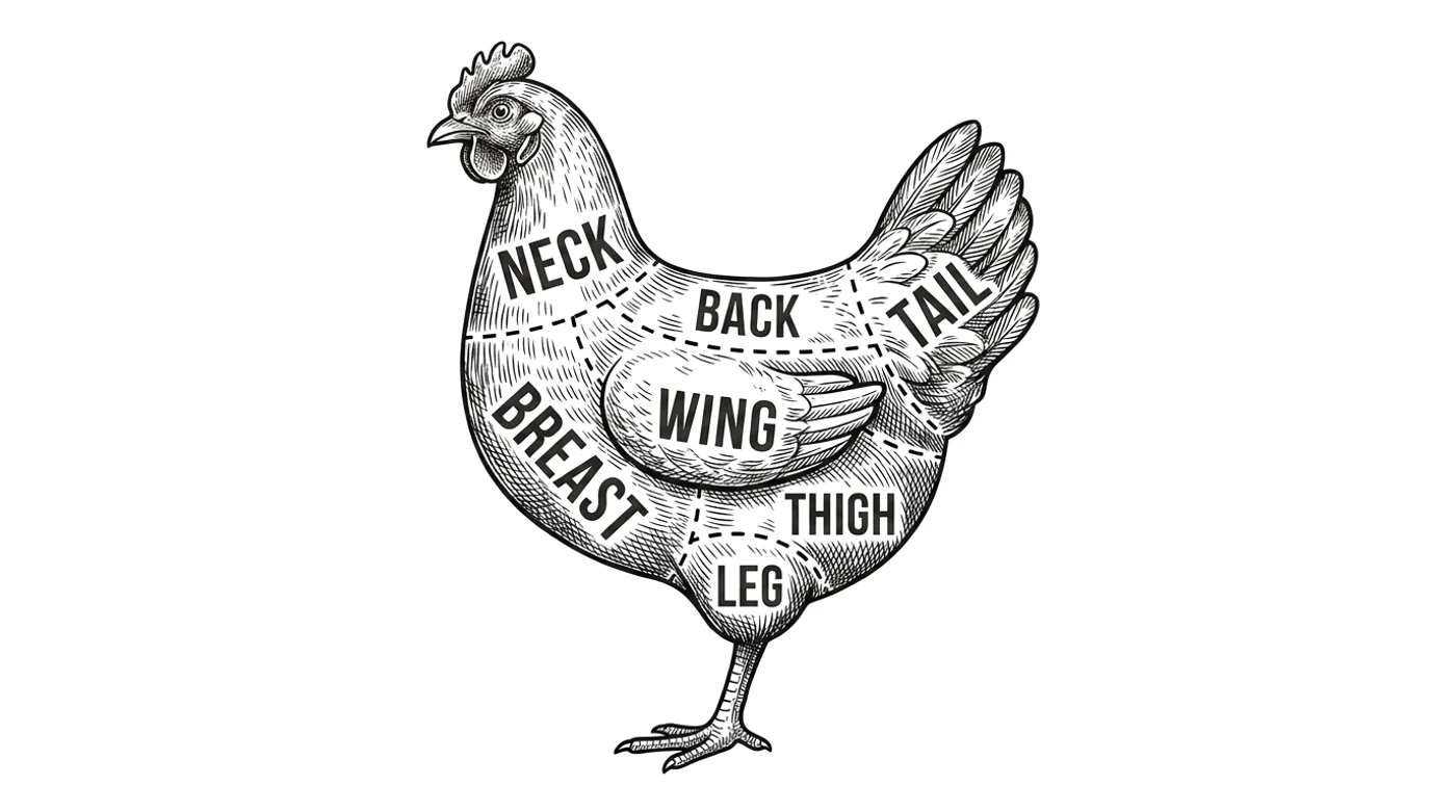Chicken cut chart with the Whole bird highlighted