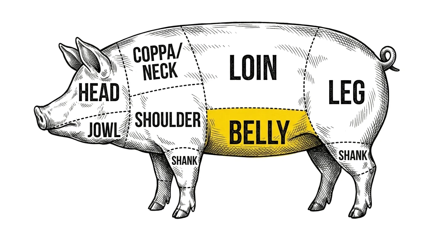 Pork cut chart with the Belly highlighted