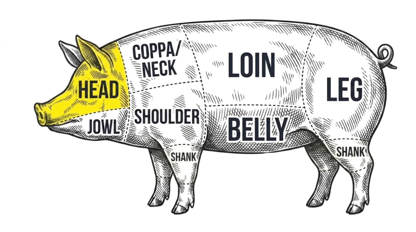 Pork cut chart with the head highlighted