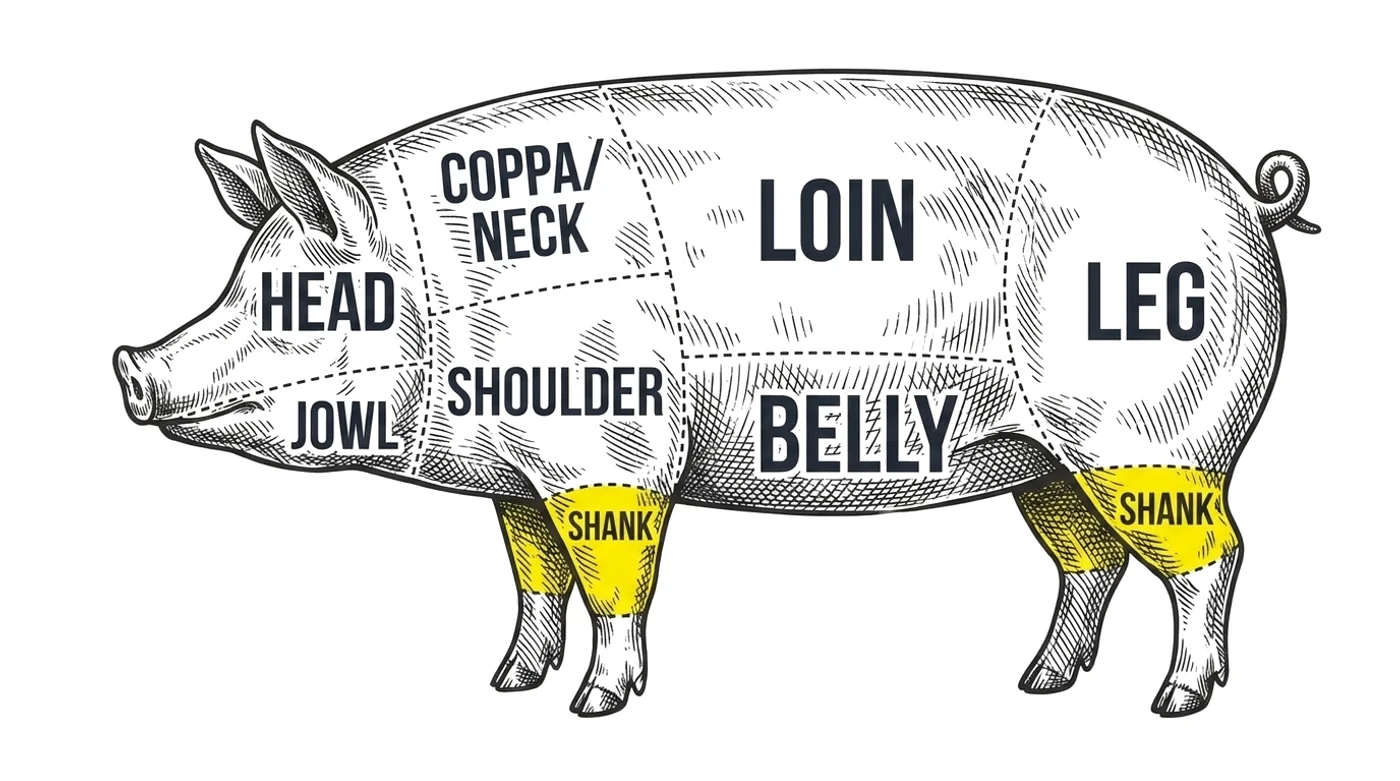 Pork cut chart with the Shank (hock) highlighted