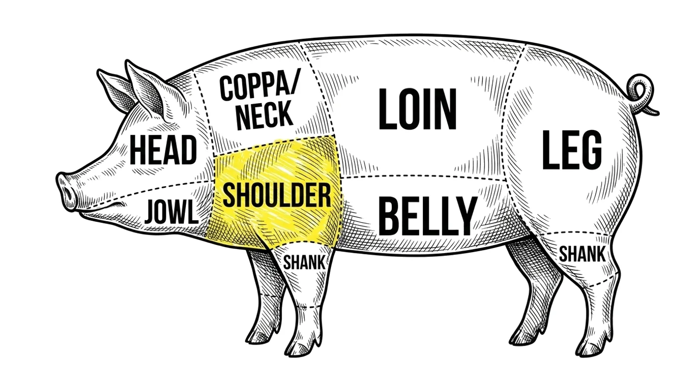 Pork cut chart with the Shoulder highlighted