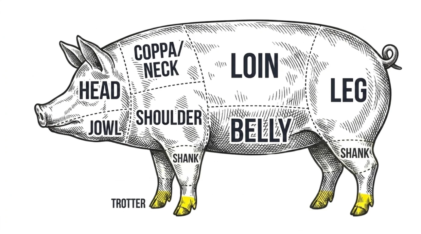 Pork cut chart with the trotter highlighted